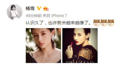 明星撞脸,杨雪发微博是要搞事情?